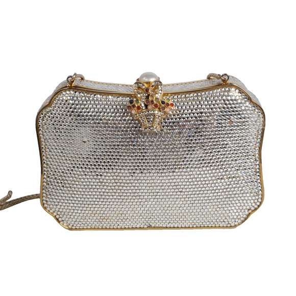 Vintage Judith Leiber Swarovski Crystal Minaudiere Evening Bag With Comb, Mirror - Picture 6 of 16
